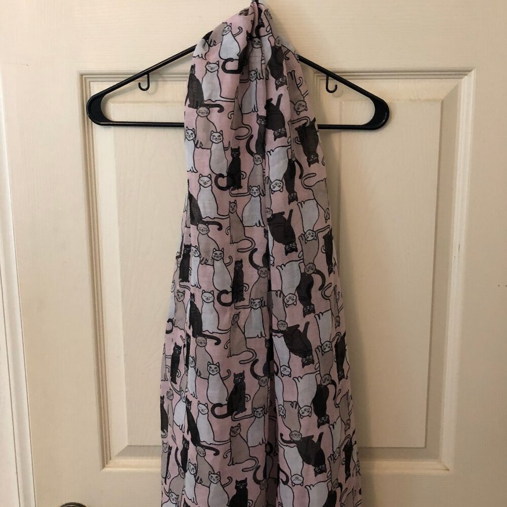 Printed Village Pink Cat Scarf, New with Tags